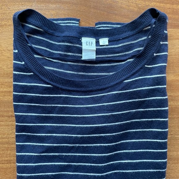 GAP Women’s Large Navy White Thin Horizontal-Striped L/S Drop Sleeve Sweater Top - Picture 16 of 16